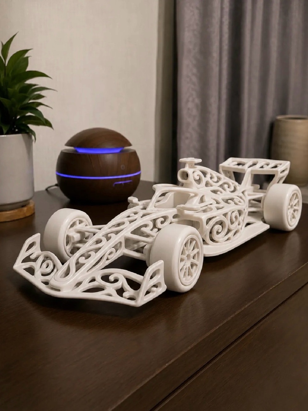 White Ornamental Formula Racing Car Sculpture - Brand